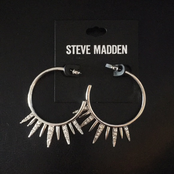 Steve Madden Silver Starburst Hoops w Crystals - Picture 1 of 2